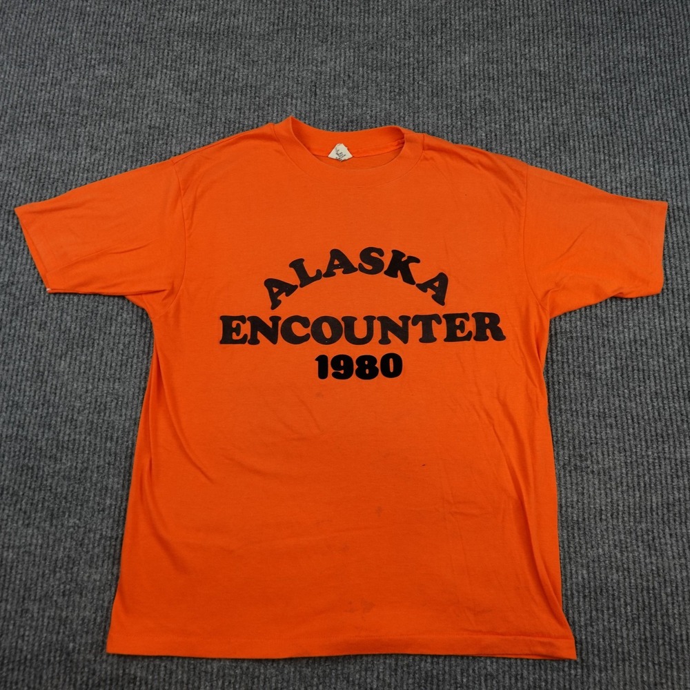 Vintage Alaska Encounter Shirt Mens XL Orange 1980 John Graphic Tee Hanes 80s